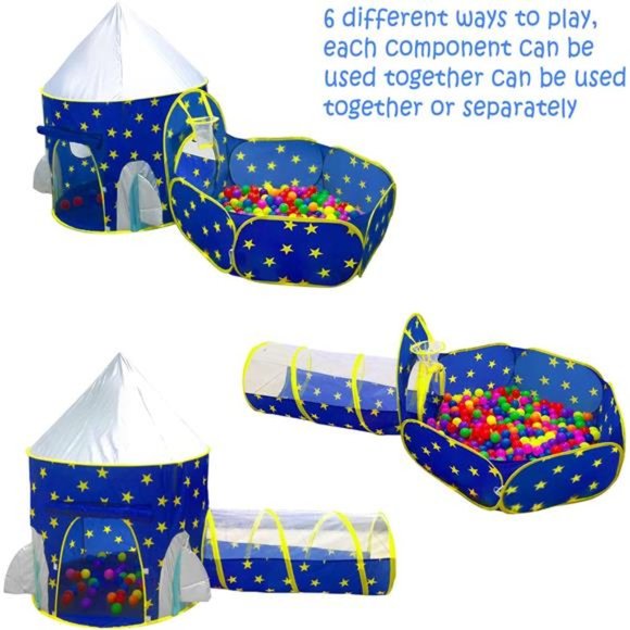 3pc Kids PlayTent for Boys with Ball Pit,Crawl Tunnel,Princess Tents for Toddler - Picture 2 of 7
